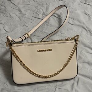 Michael Kors Cream Wristlet with Gold Chain